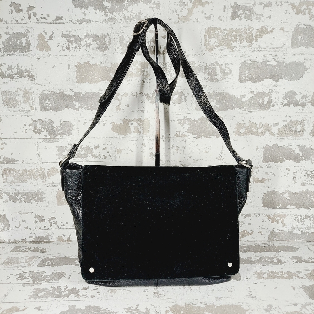 Treasure & Bond Black Leather & Suede Flap Over Snap Crossbody Bag 0757